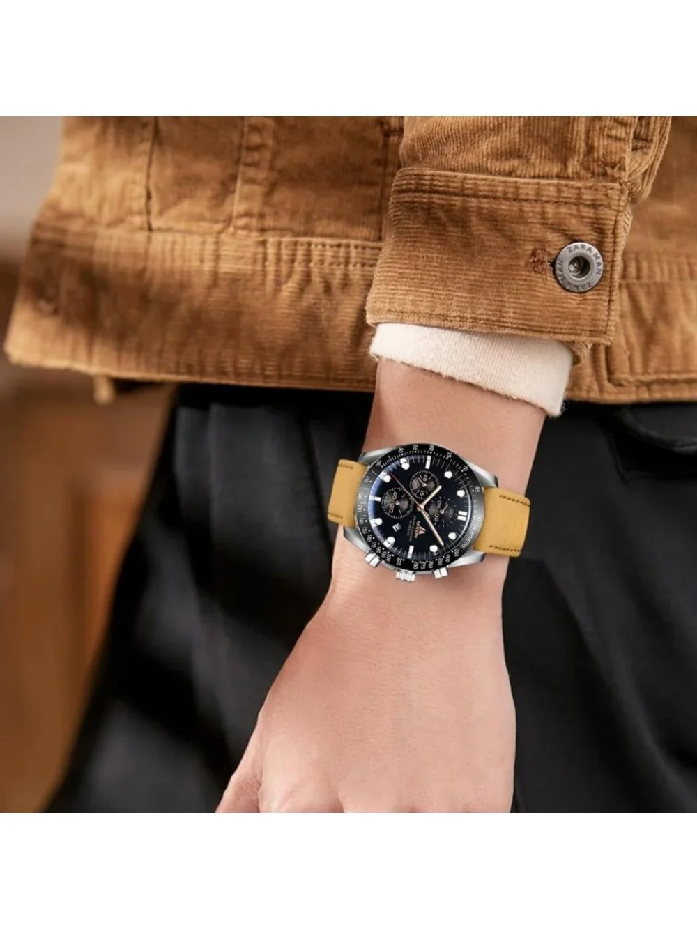 Men's Brown Black Analog Quartz Leather Waterproof Luminous Luxury Casual Watch